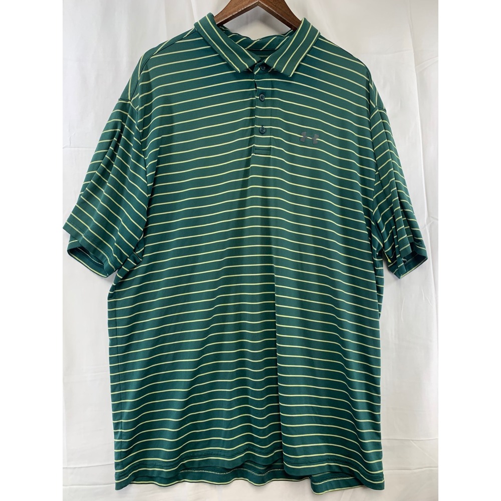 Under Armour Playoff Polo Mens 2XL Green Striped Short Sleeve Golf Shirt 1327037